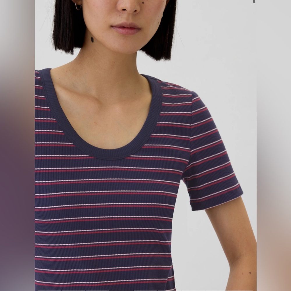 🆕 GAP Women’s Rib Ribbed Scoop Neck Short Sleeve T-Shirt Red White Blue XLarge - Picture 4 of 11